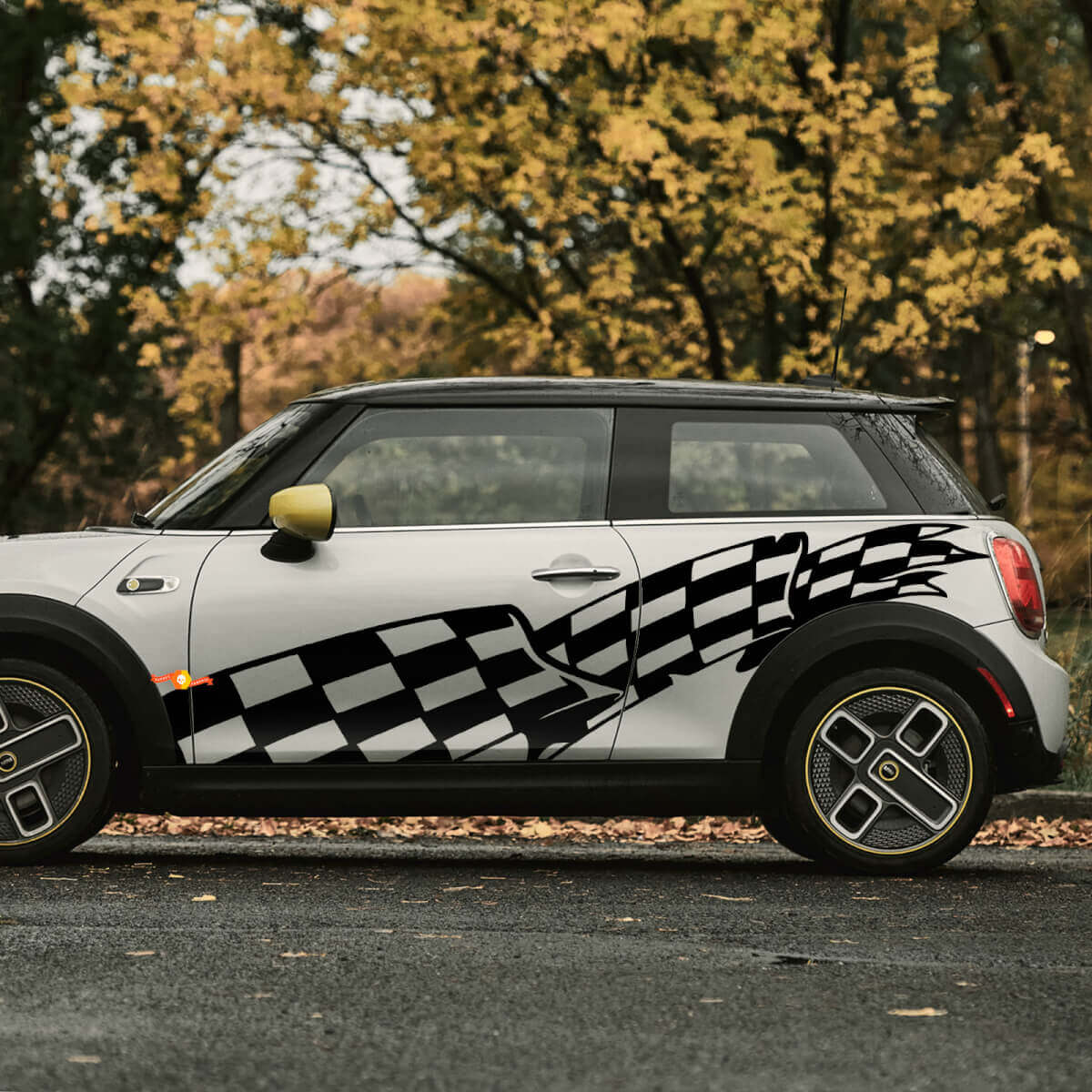 Énorme autocollant de décalcomanies de portes à carreaux à carreaux pour mini Cooper
