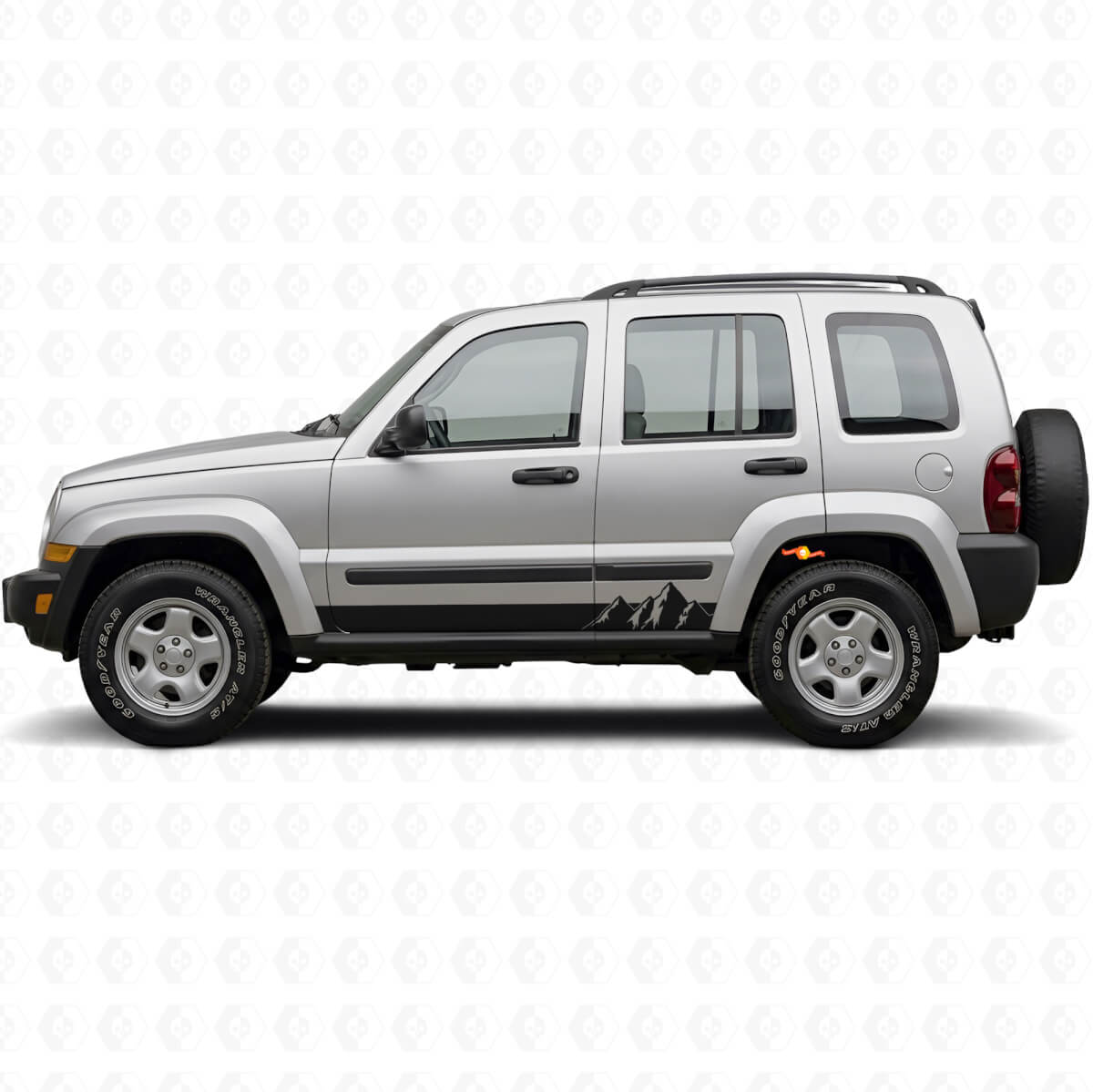 Autocollant latéral en vinyle à larges rayures Montagnes pour Jeep Liberty 2002-2012