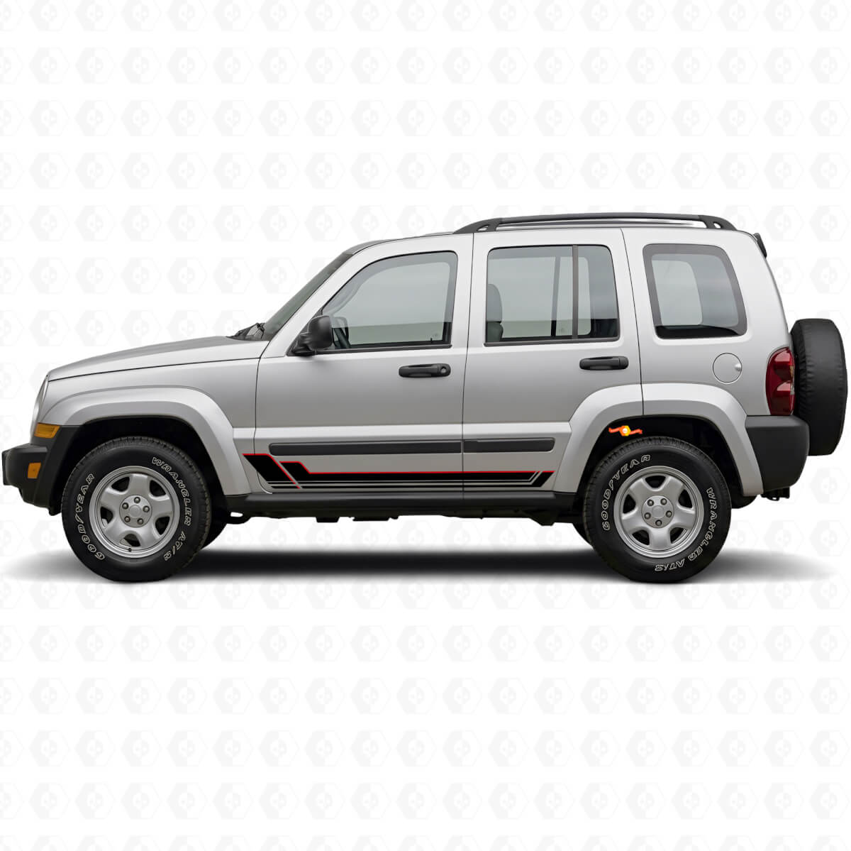 Autocollant en vinyle à bandes jumelles pour bas de caisse Jeep Liberty 2002-2012