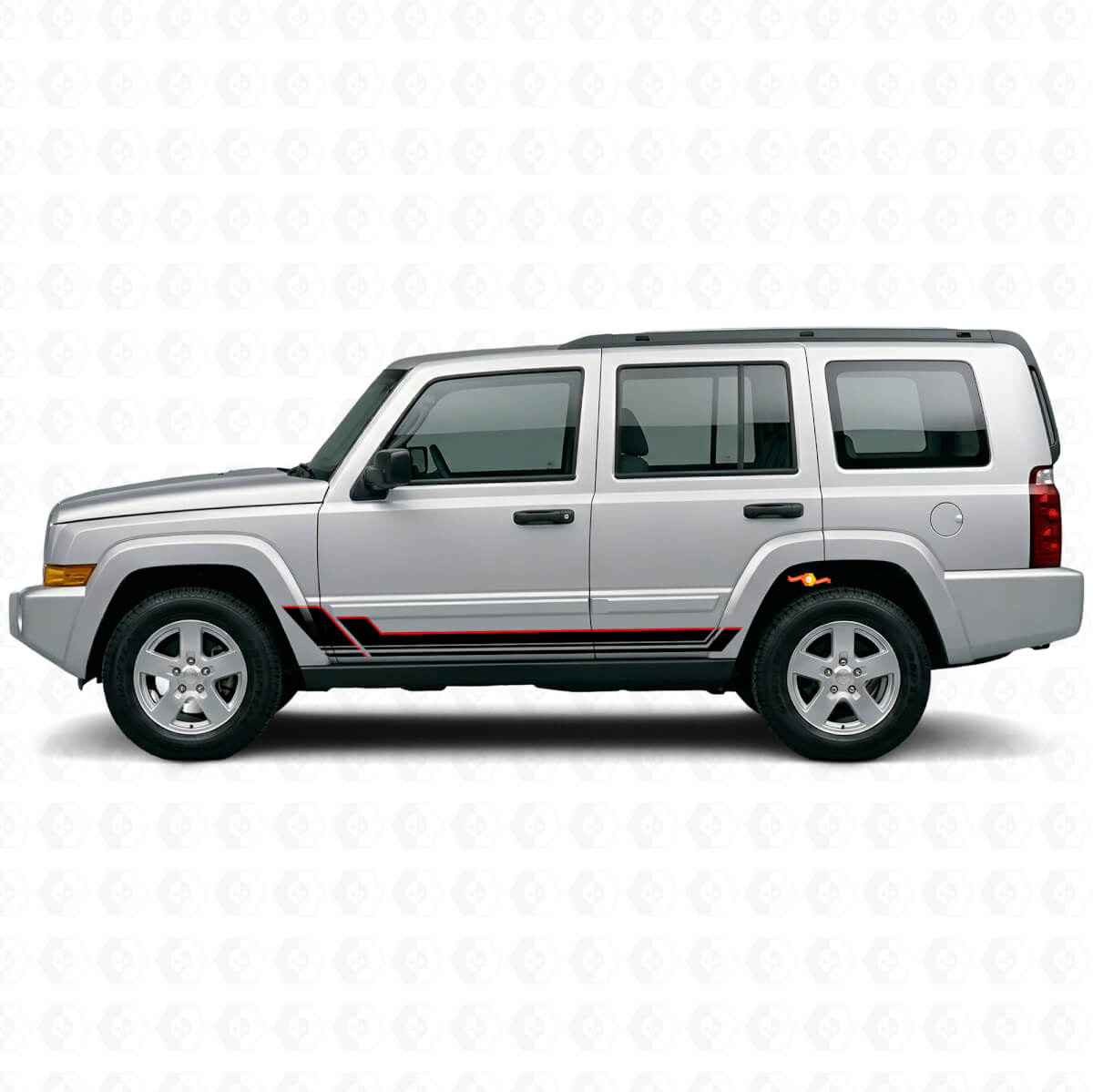Autocollant en vinyle à bandes jumelles pour bas de caisse Jeep Commander 2006-2010