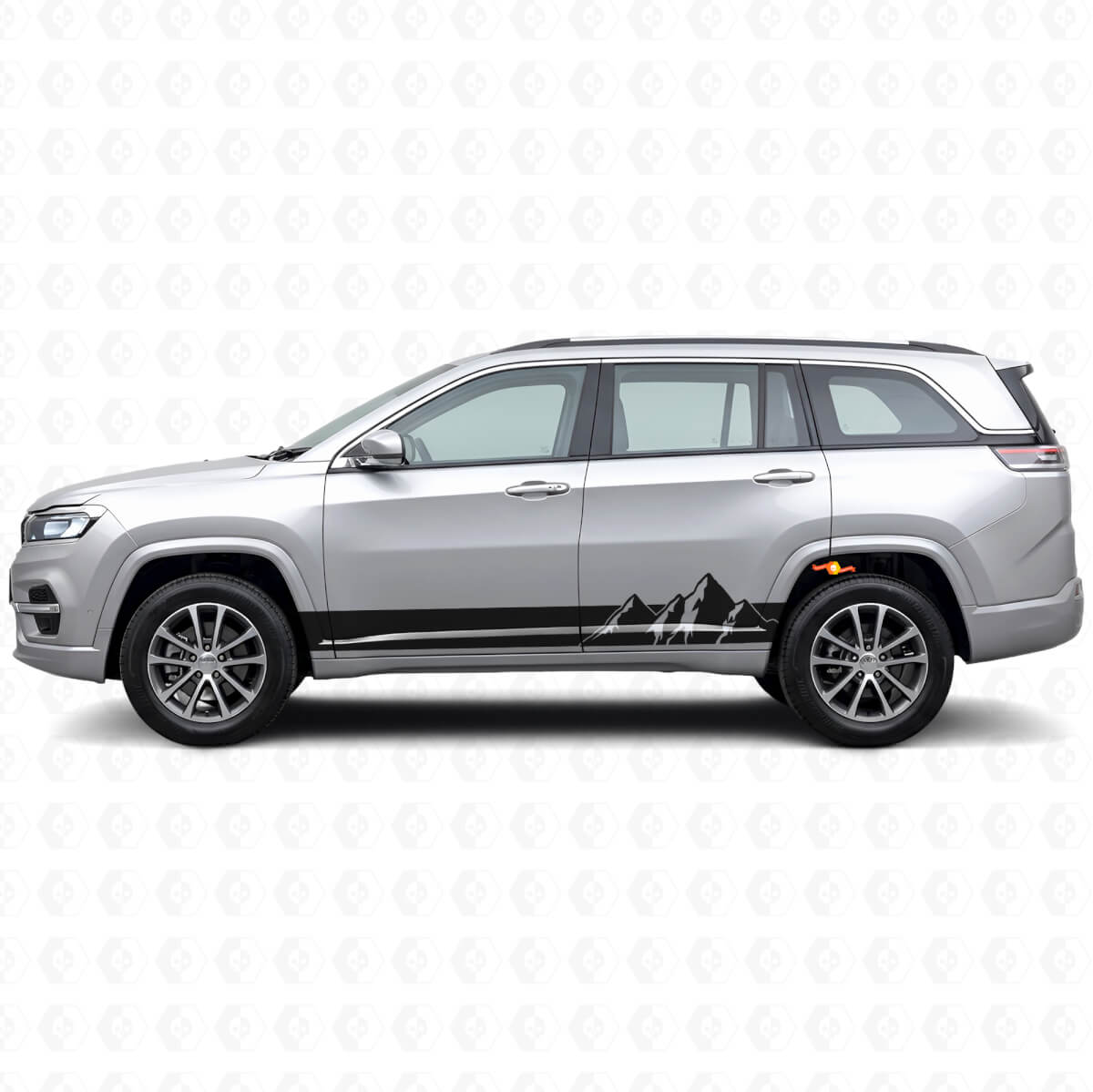 Autocollant latéral en vinyle à rayures larges Montagnes pour Jeep Commander Meridian 2021+