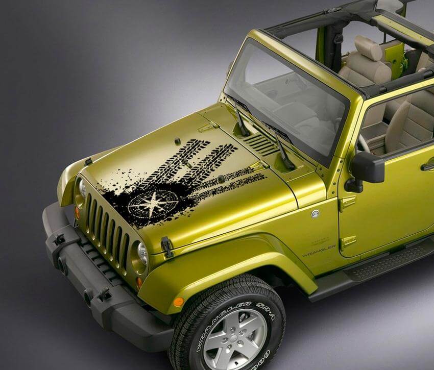jeep wrangler boussole traces de pneus autocollant de décalque de capot