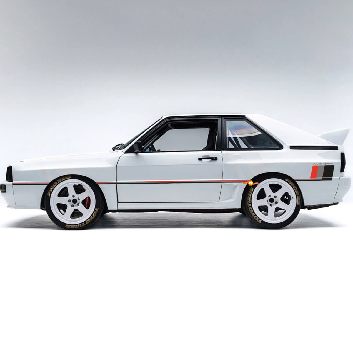 Autocollant en vinyle style vintage bandes latérales pour Audi Quattro Coupé 1980