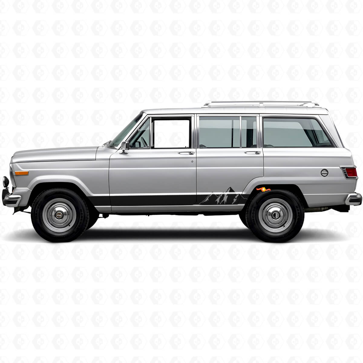 Autocollant latéral vinyle à larges bandes Montagnes pour Jeep Wagoneer 1963-1991