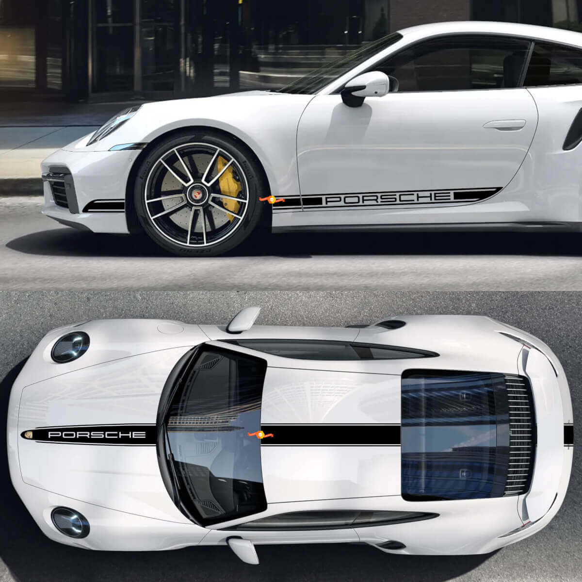Kit complet d'autocollants en vinyle bandes style Porsche pour Porsche 911 Turbo S3