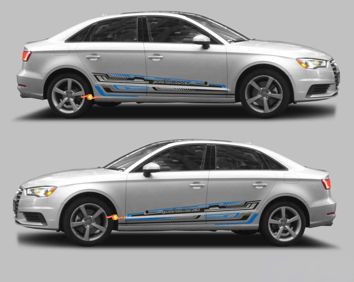 Kit d'autocollants vinyle bandes latérales Techno Style pour Audi A3