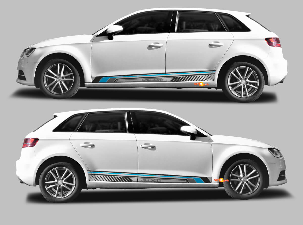 Kit d'autocollants vinyle bandes latérales Sport Techno Style A3 pour Audi A3 Sportback