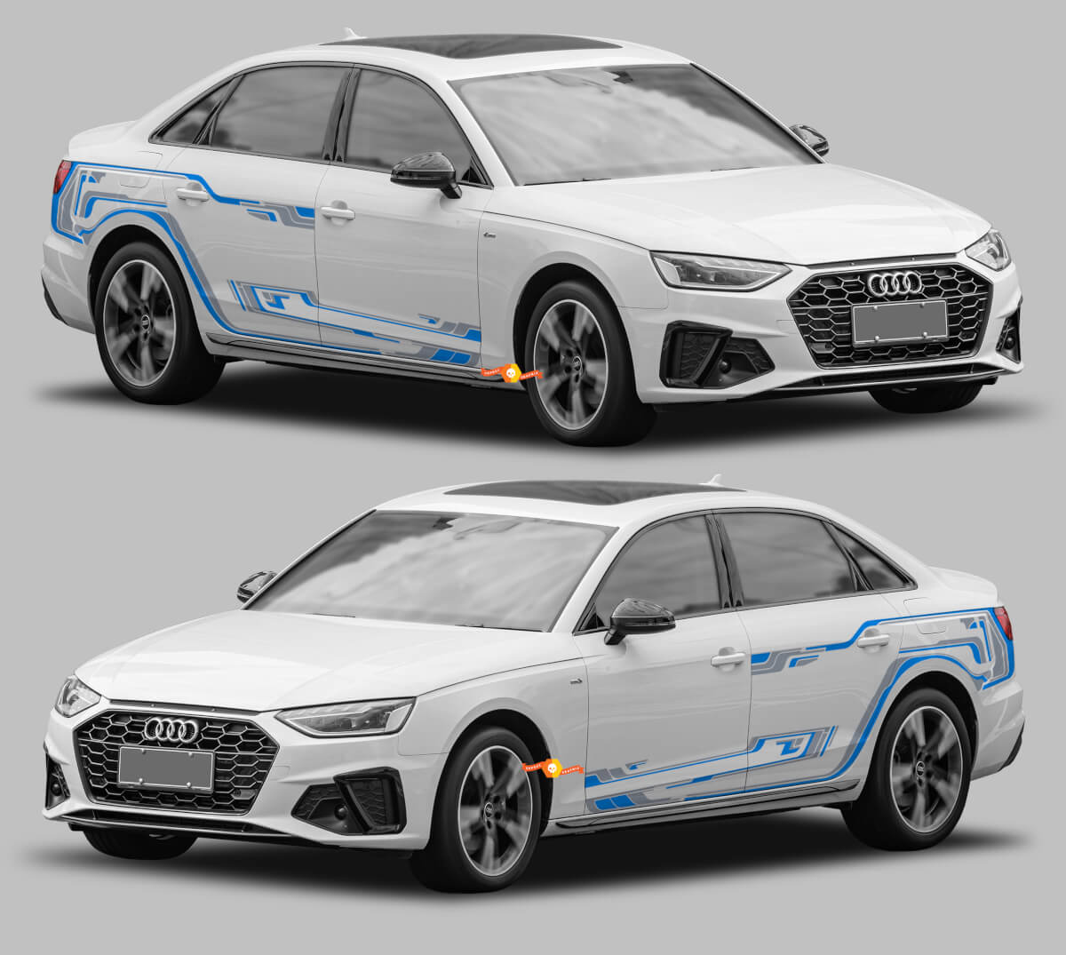 Kit d'autocollants en vinyle fines bandes latérales Techno Style pour Audi A4