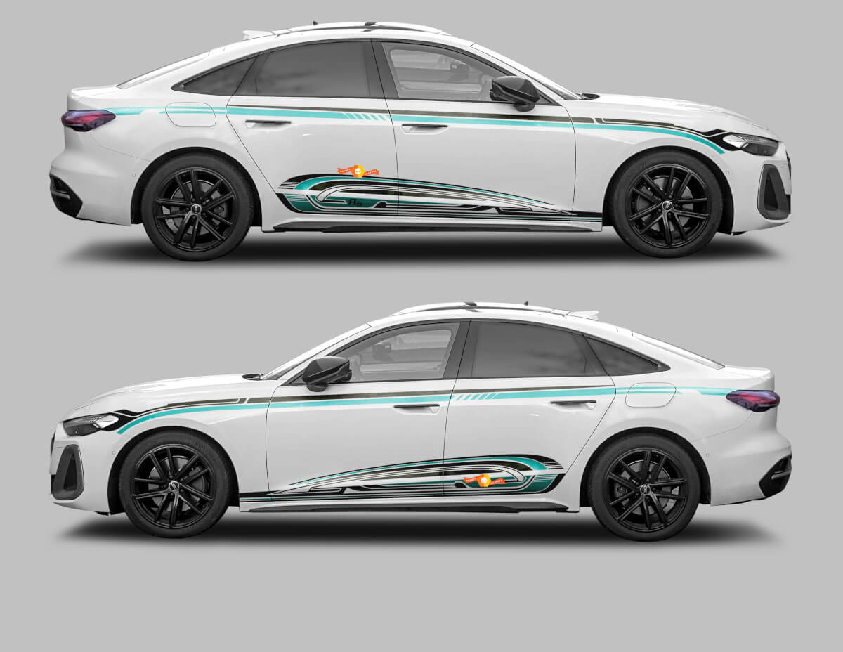 Kit de décalcomanies vinyle bandes latérales & bas de caisse A5 Techno Style pour Audi A5