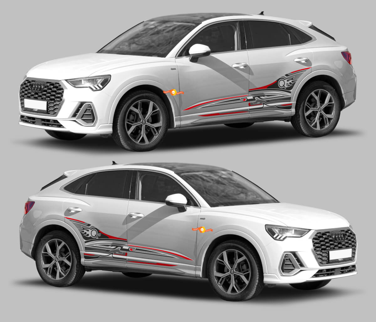 Kit de Déco Autocollants Vinyle Logo Q3 et Bandes Latérales Abstraites pour Audi Q3 2019