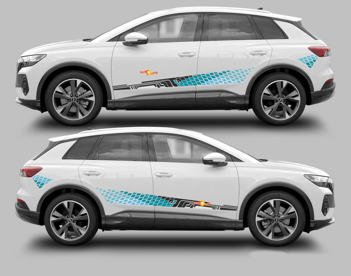 Kit d'autocollants latéraux à rayures damier en vinyle pour Audi Q4 E-Tron