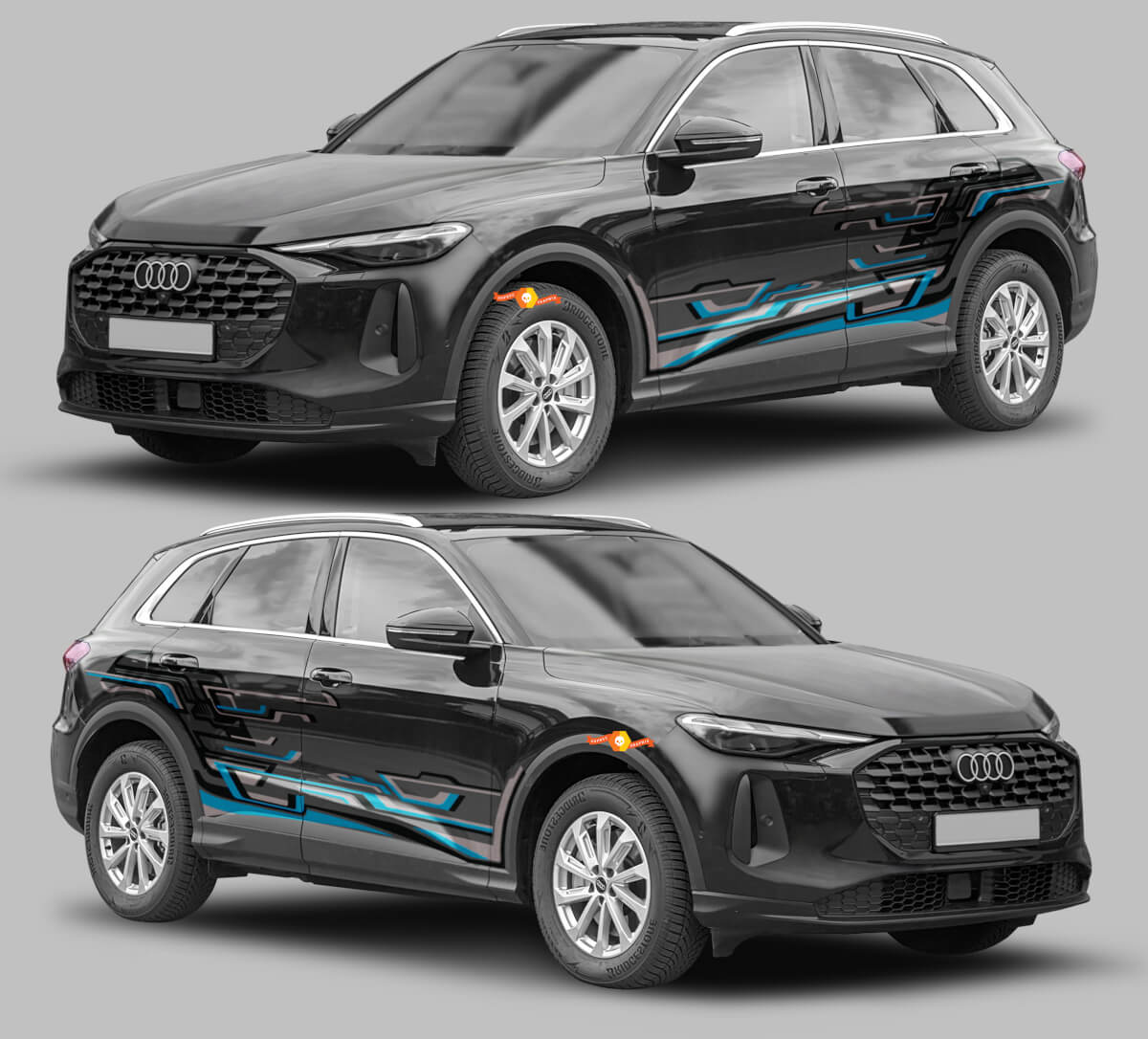 Kit d'autocollants en vinyle à bandes latérales style techno entrelacé pour Audi Q5