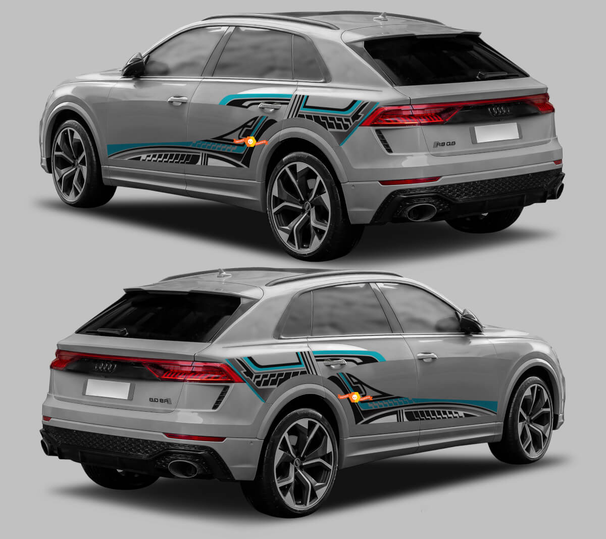 Kit d'autocollants en vinyle à bandes latérales de style graphique abstrait pour Audi RS Q8
