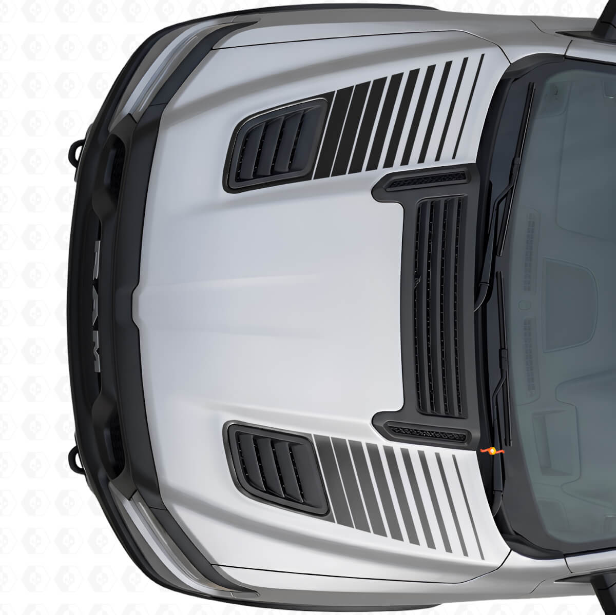 Jeu d'autocollants vinyles à bandes à deux stroboscopes pour prise d'air de capot pour Dodge Ram Sport 2019+