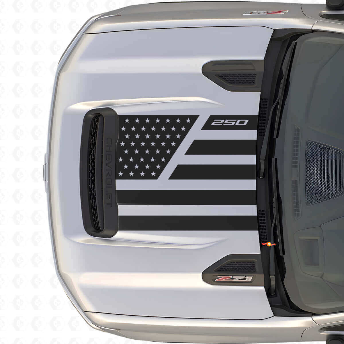 Décalcomanie en vinyle style acier avec étoiles du drapeau américain pour capot Chevrolet Silverado 2500 HD