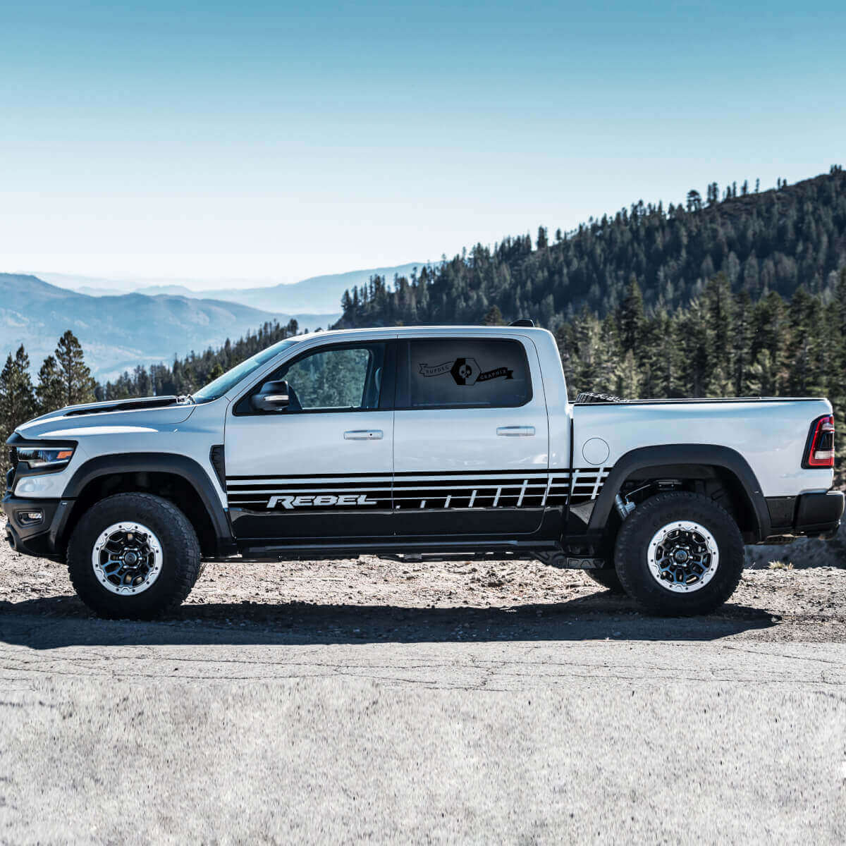 Ensemble d'autocollants vinyle bande latérale style Rebel pour Dodge Ram Rebel 2021+