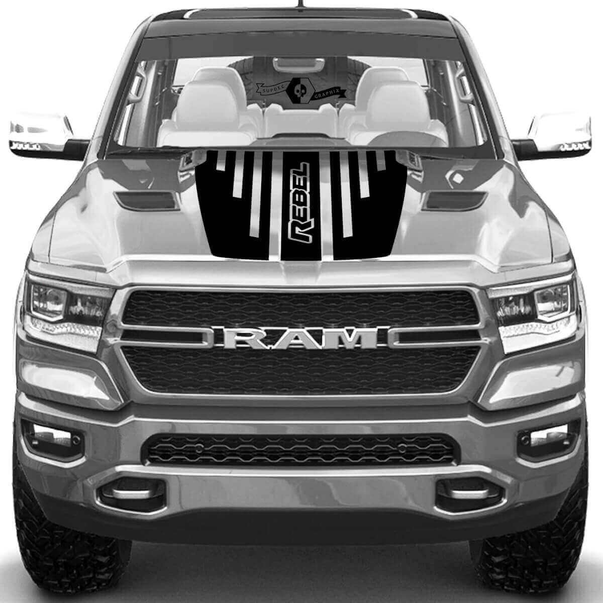 Autocollant en vinyle de bandes sur capot TRX Rebel pour Dodge Ram Rebel 2021+