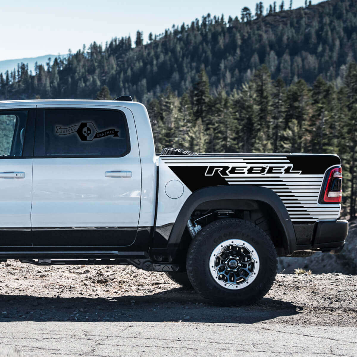 Kit d'autocollants en vinyle de style stroboscopique pour contour de lit Dodge Ram Rebel TRX 2021+