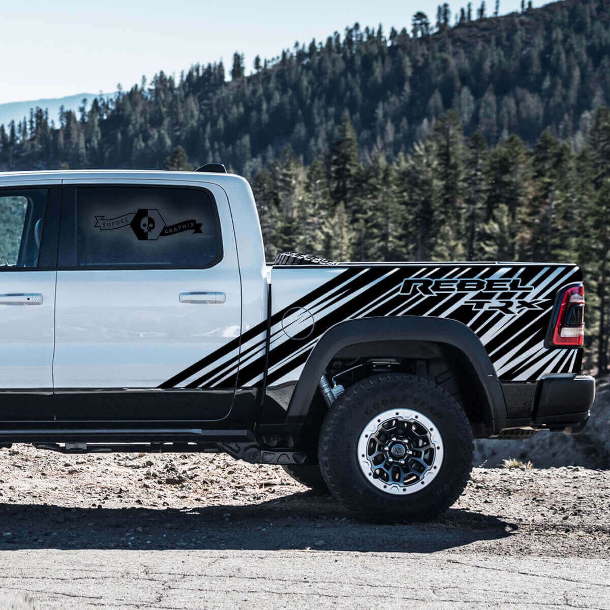 Ensemble d'autocollants en vinyle à bandes latérales TRX Rebel pour Dodge Ram Rebel 2021+