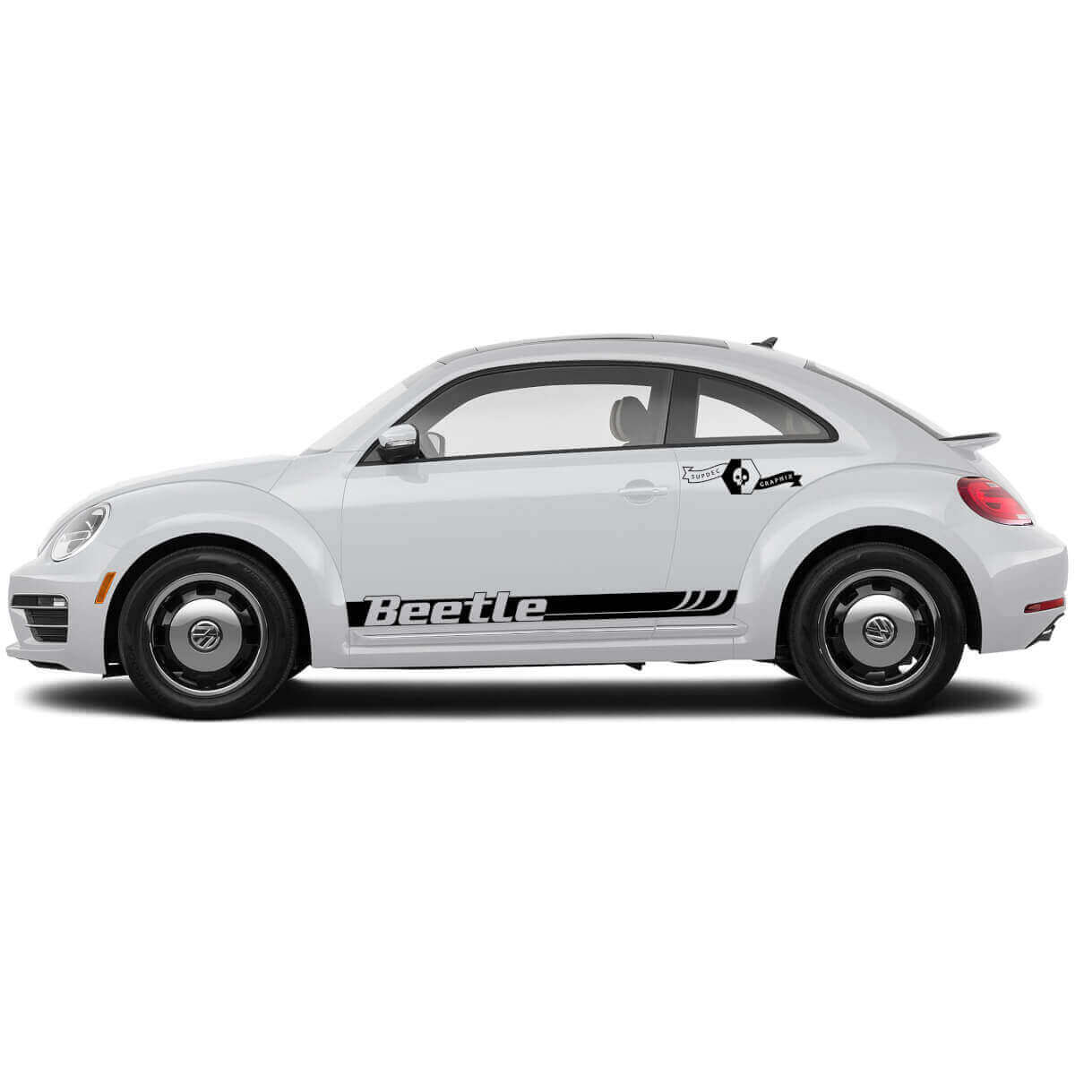 Autocollant en vinyle de lettres de marque avec bandes de course latérales pour Volkswagen Coccinelle