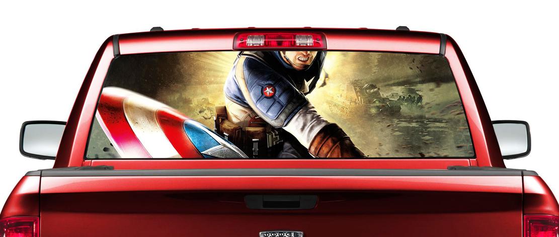 Autocollant décoratif Captain America pour lunette arrière de pick-up et SUV