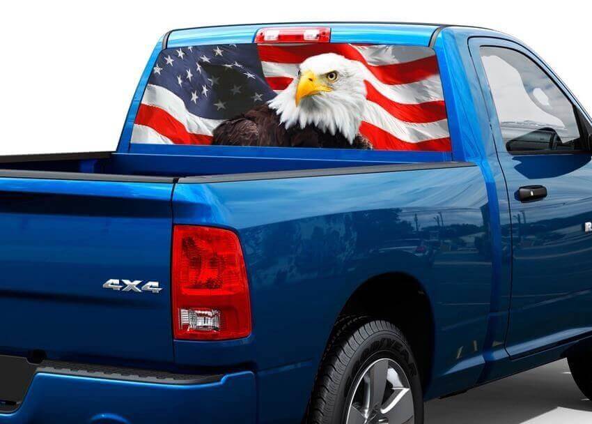Autocollant en vinyle drapeau American Eagle pour lunette arrière de pickups et SUV