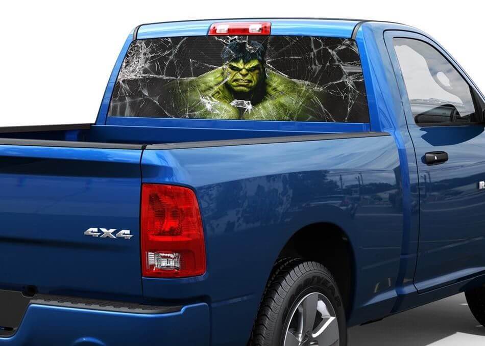 Autocollant de vitre arrière brisée style Hulk pour camionnette SUV