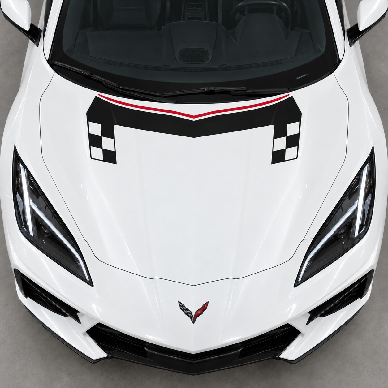 Autocollant en vinyle à motif damier pour capot de la Chevrolet Corvette C8 Stingray 2020