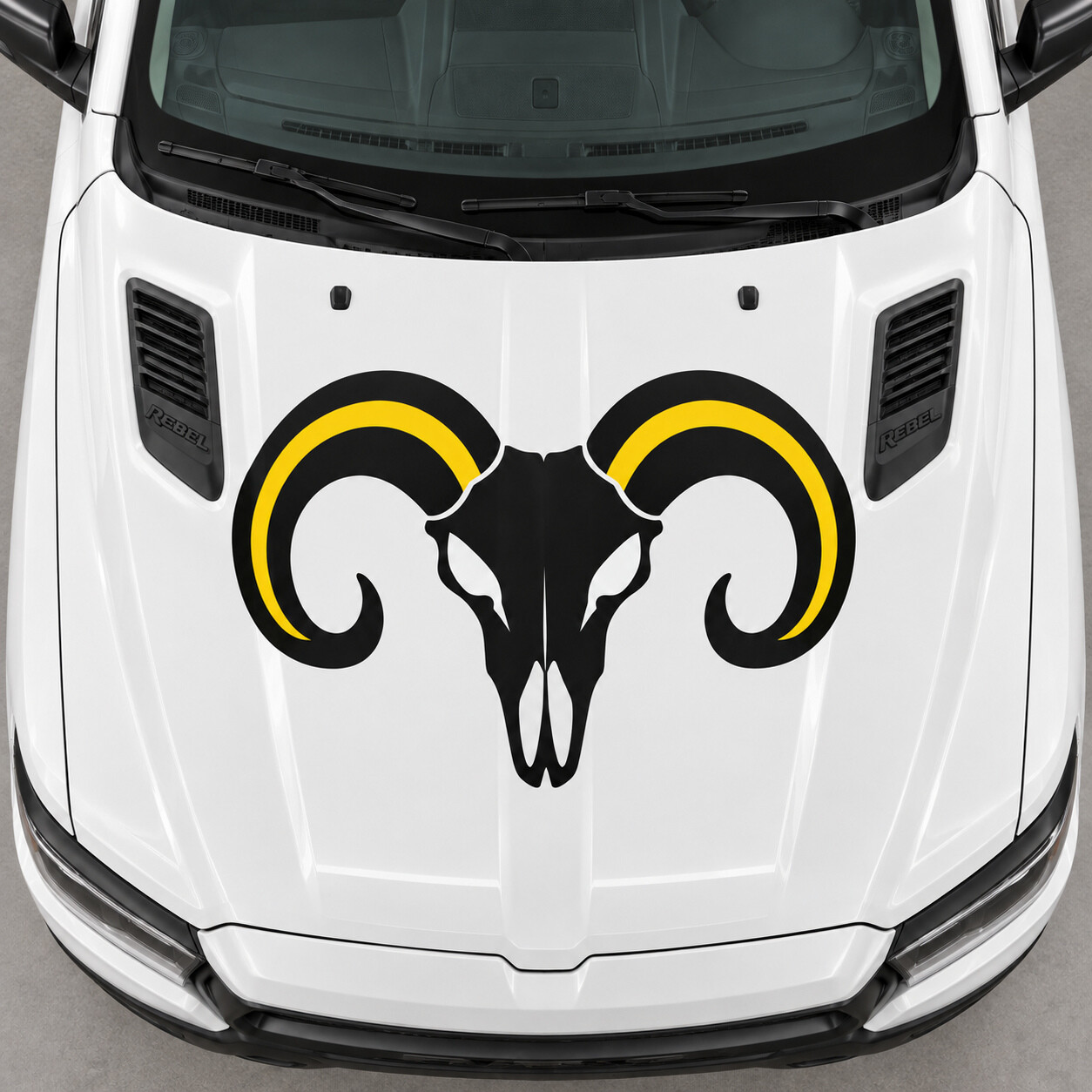 Autocollant Vinyle Capot Skull DT Rebel Klaxon Ouvert pour RAM 1500 2019