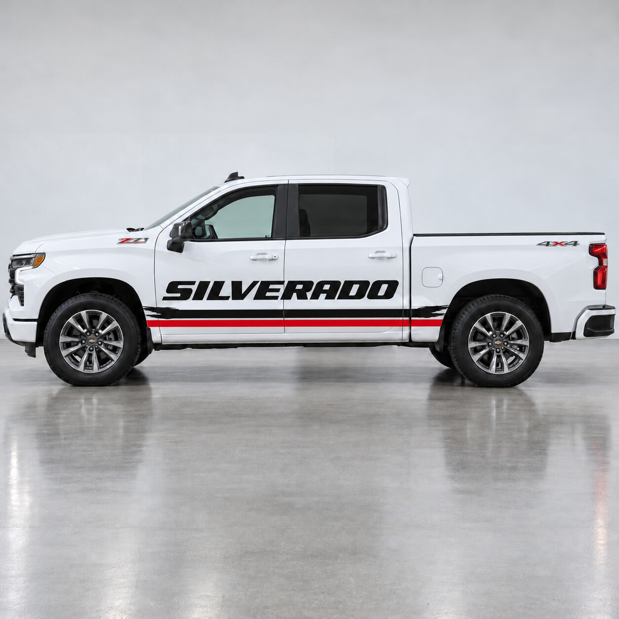Autocollant vinyle latéral Open Type Brush Rails RST Crew Cab pour Chevrolet Silverado 2024