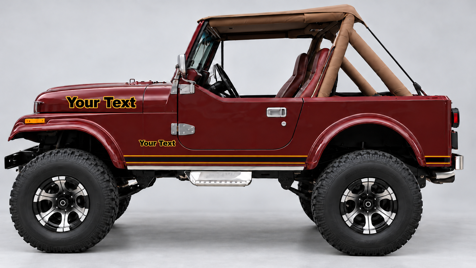 Kit de décalcomanies en vinyle avec contour de texte personnalisé et bandes latérales pour Jeep CJ-7 1984