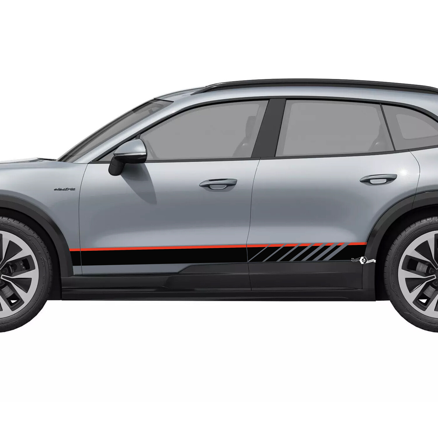 Autocollant vinyle bandes de course doubles pour bas de caisse Porsche Cayenne Électrique