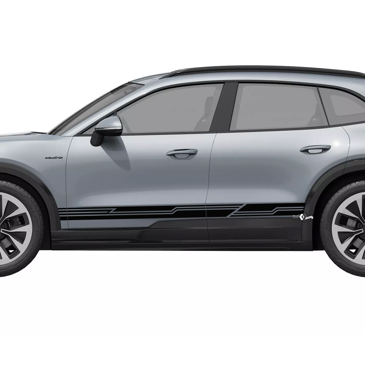 Autocollant Vinyle Bandes Style Cyber pour Bas de Caisse Porsche Cayenne Électrique