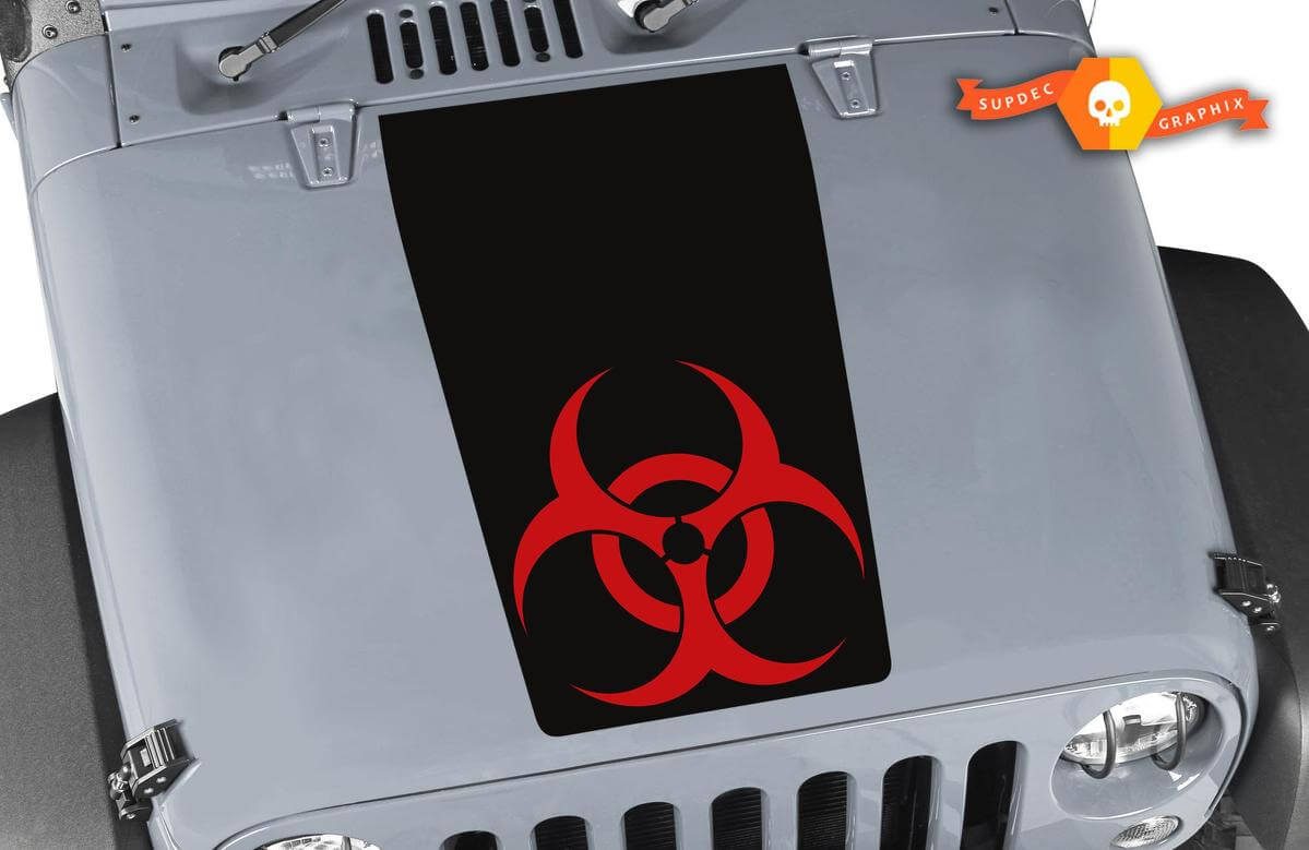 Autocollant capot bicolore Blackout Biohazard pour Jeep Wrangler