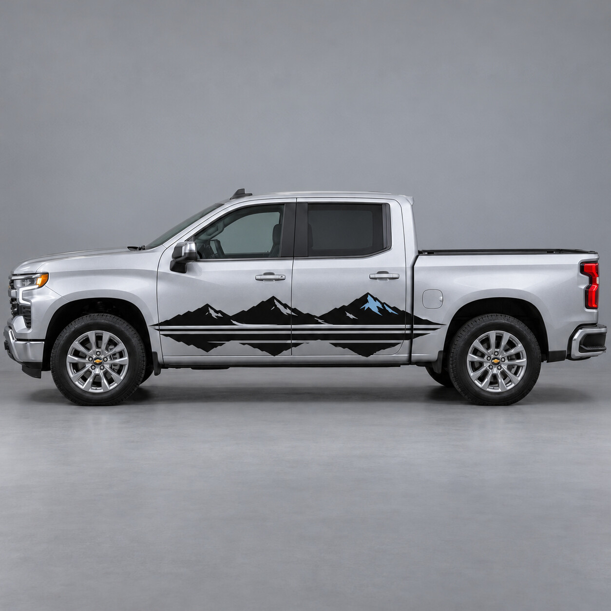 Autocollant Vinyle Latéral Summit Reflection Mountain Stripes pour Chevrolet Silverado 1500 LT Crew Cab T1XX 2022–2026