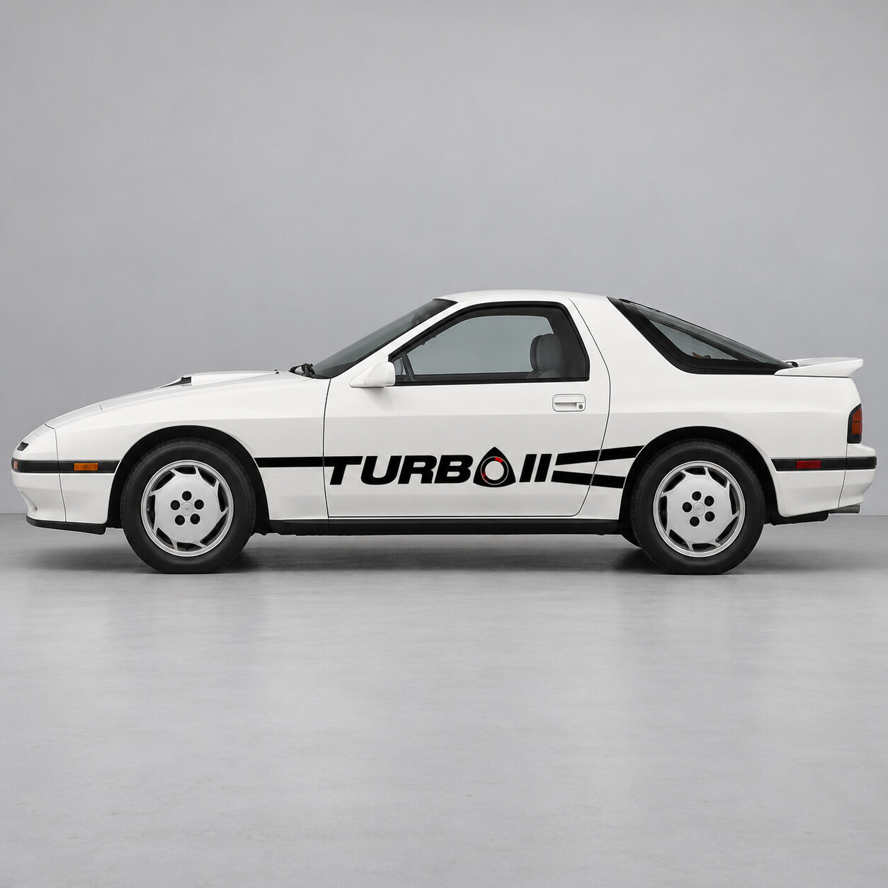 Bandeaux ruban turbo rotatif autocollants vinyle latéraux pour Mazda RX-7 Turbo II FC Série 4 Coupé 2 places 1987