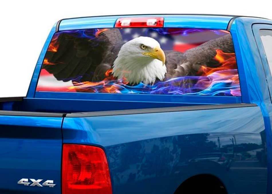 Autocollant pour vitre arrière drapeau USA Aigle chauve pour camionnette
