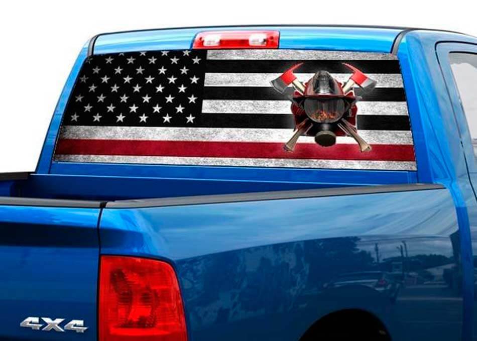 Autocollant Graphique Drapeau Américain Pompier pour Lunette Arrière de Camion SUV Pickup