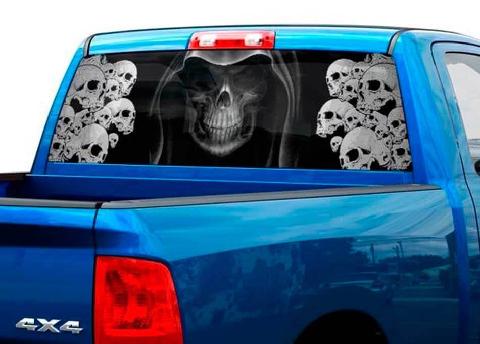 Autocollant vinyle arrière Tête de Mort Faucheuse pour Pickups et SUV