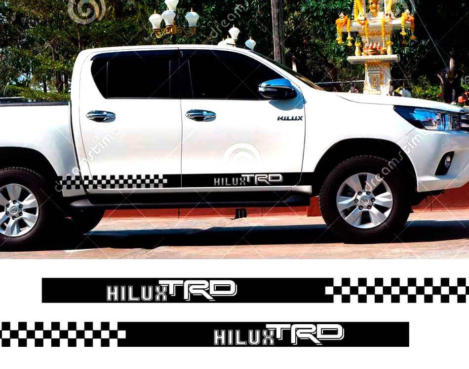 Kit d'autocollants en vinyle à bande latérale à damier style TRD pour Toyota Hilux