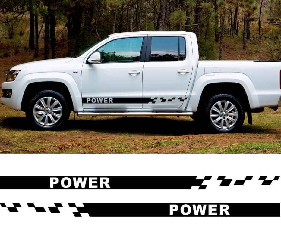 Ensemble d'autocollants en vinyle à rayures latérales à damier Power pour VW Amarok 2010