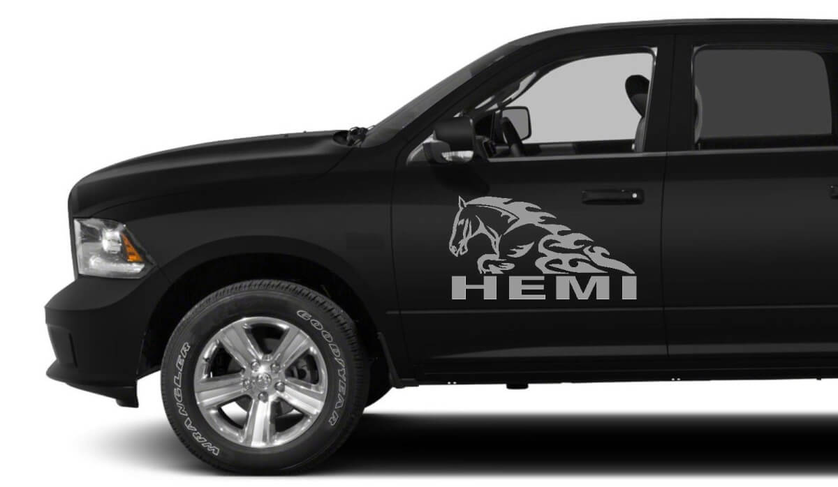 2X DODGE HEMI HORSE IN FLAME DECAL HEMI 3.7 V8 RAM 1500 graphiques autocollants en vinyle