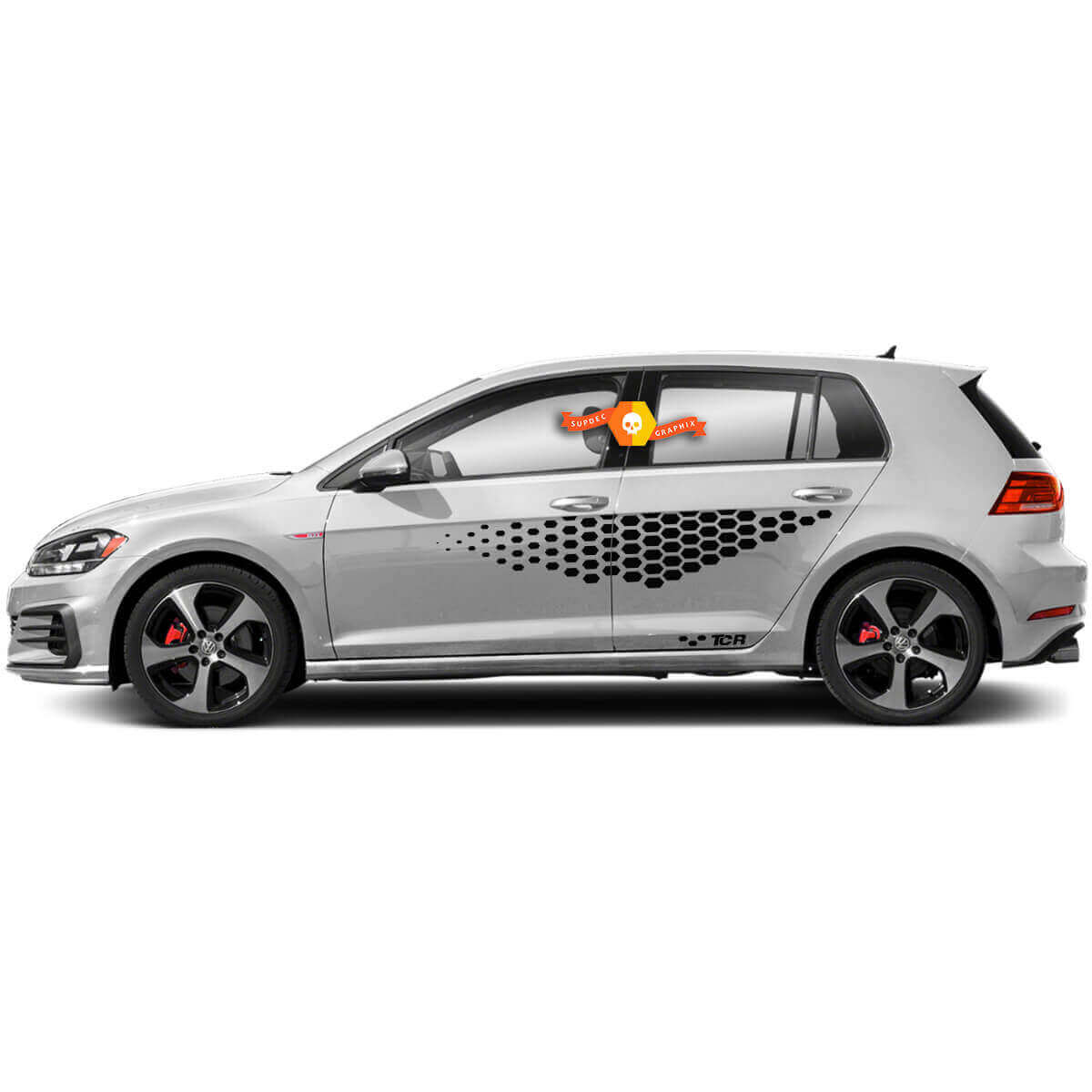 Jeu d'autocollants en vinyle à motif nid d'abeille TCR pour porte latérale Volkswagen Golf