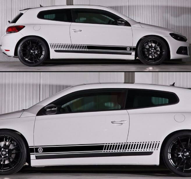 Bandes de course avec autocollant vinyle latéral logo VW pour Volkswagen Scirocco