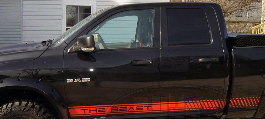 Kit de décalcomanies en vinyle bandes latérales à stroboscope The Beast pour Dodge Ram Dakota SRT-10