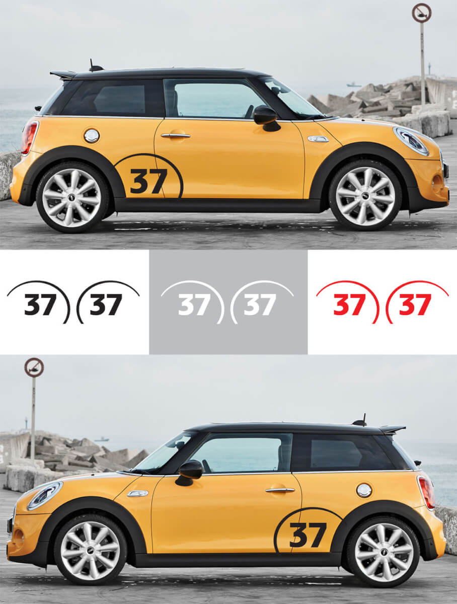 Paire d'autocollants en vinyle numéro de course personnalisés pour ailes de Mini Cooper