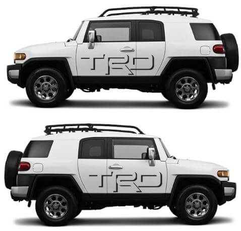 Jeu d'autocollants vinyle ombrés style TRD pour porte latérale Toyota FJ Cruiser