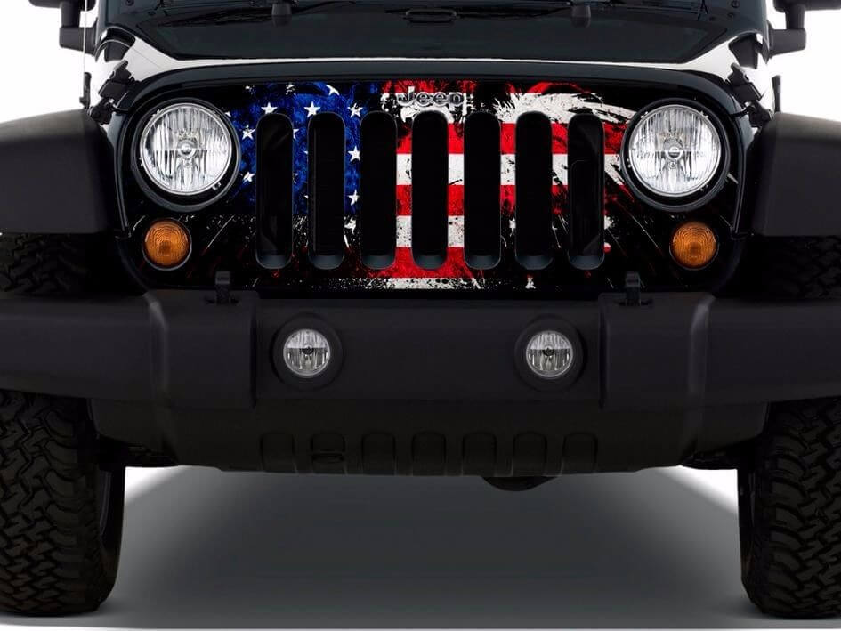 Autocollant en vinyle drapeau américain usé pour calandre Jeep Wrangler TJ LJ JK Unlimited