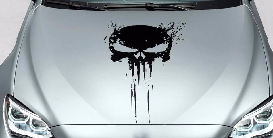 Autocollant Vinyle Capot Style Éclaboussure Tête de Mort Punisher pour Voitures