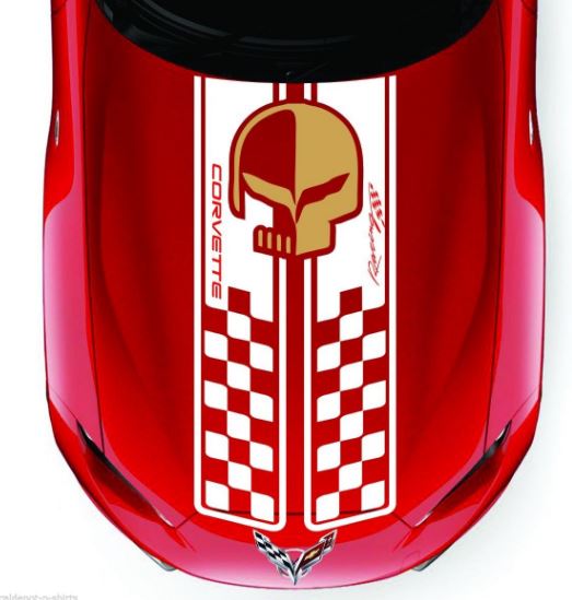 Autocollant Vinyle Capot Rayures Damier de Course pour Chevy Corvette C3-7 ZO6 ZR1 Stingray